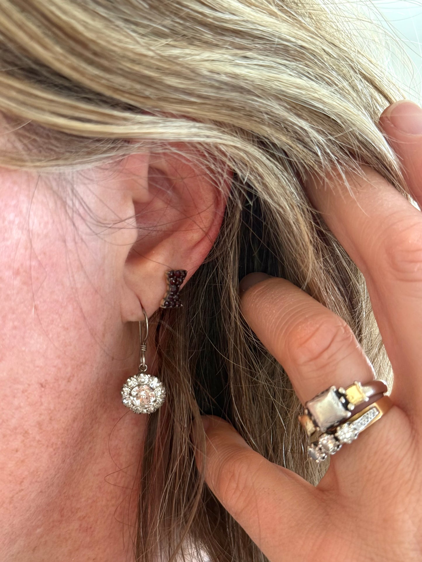 .1920s .925 antique Art Deco Edwardian diamond paste halo floret gemstone luxury sterling silver dangle earrings