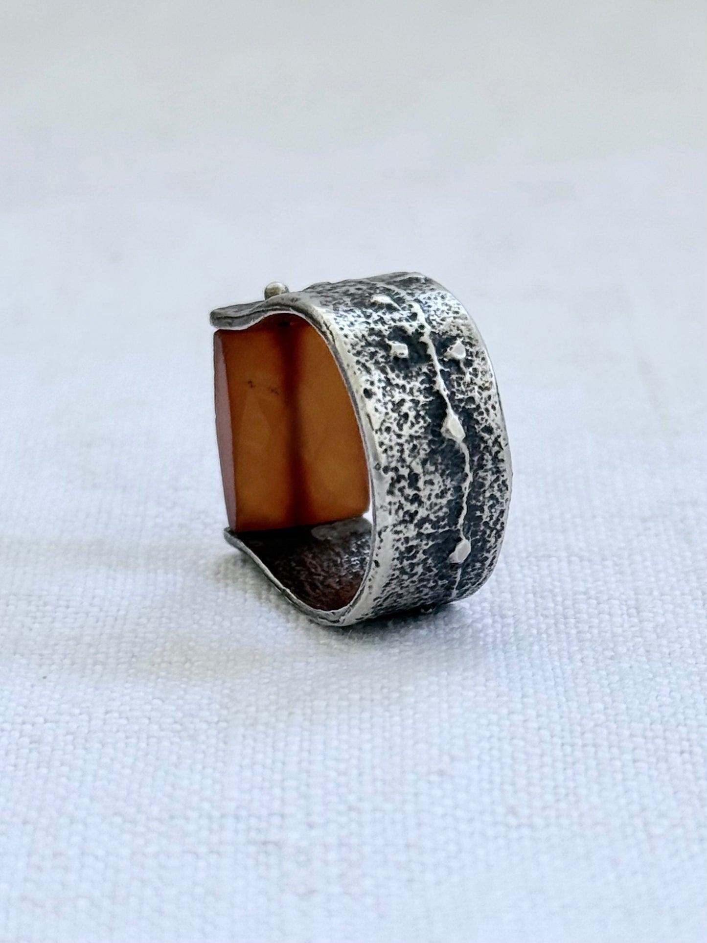.925 Artisan made Carnelian gemstone sterling silver horse shoe hand made saddle ring swivel gemstone studio made shape gemstone bead ring