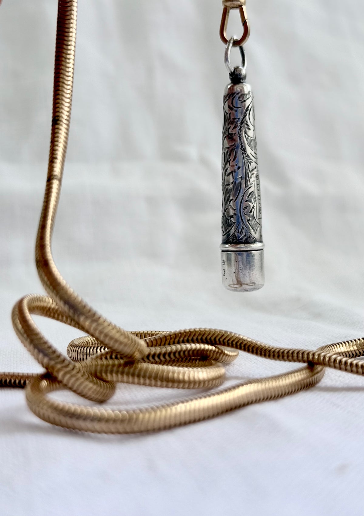 .1909 .925 antique Edwardian hallmarked Sterling silver chatelaine collectors silver antique engraved needle holder keepsake case pendant