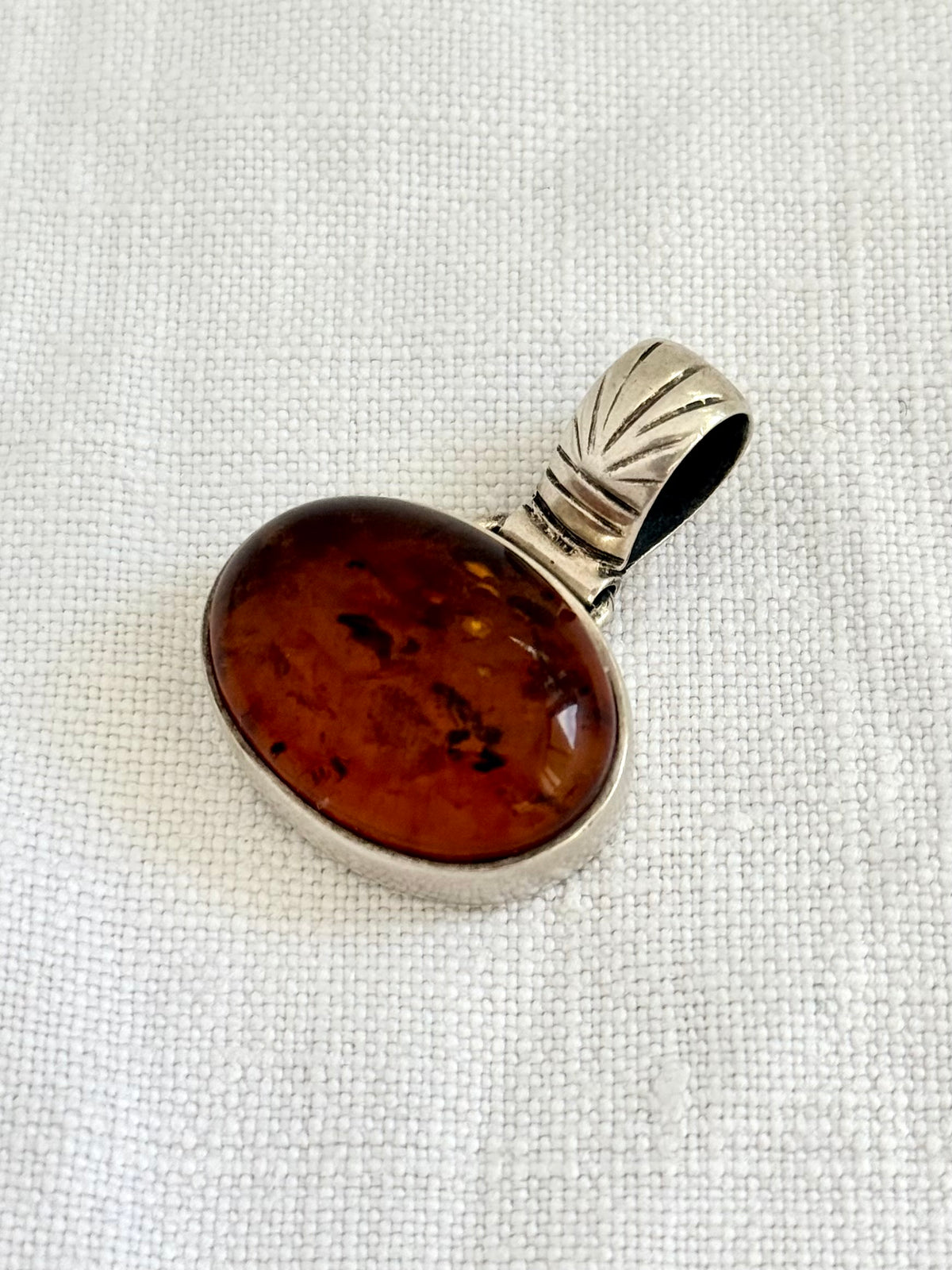 .925 Amber gemstone Artisan made modernist geometric shaped boho tribal style large Amber gemstone silver pendant