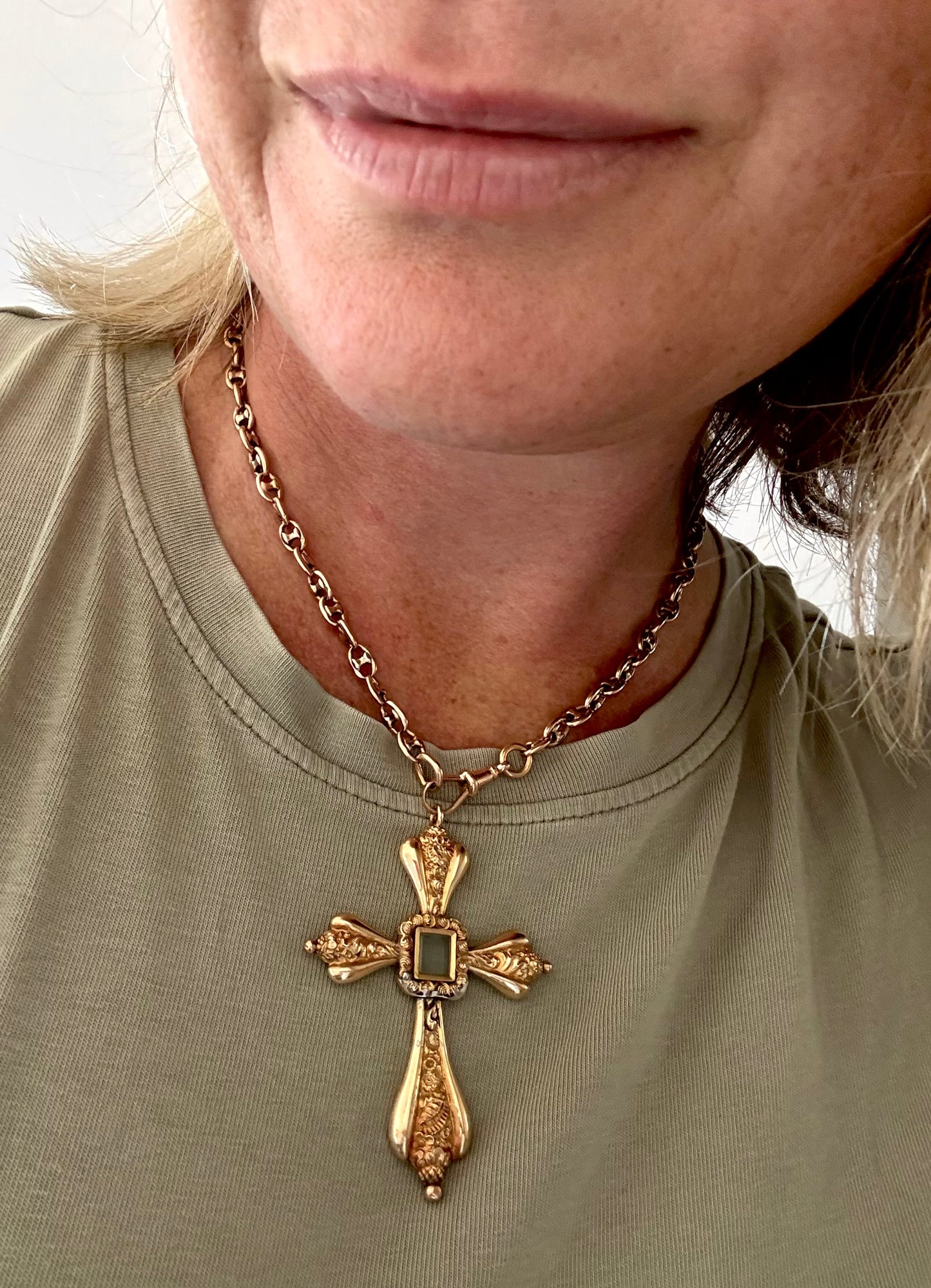 .585 14ct 1800s era antique large Gold high carat repousse cross locket oversized mourning locket rare large cross pendant