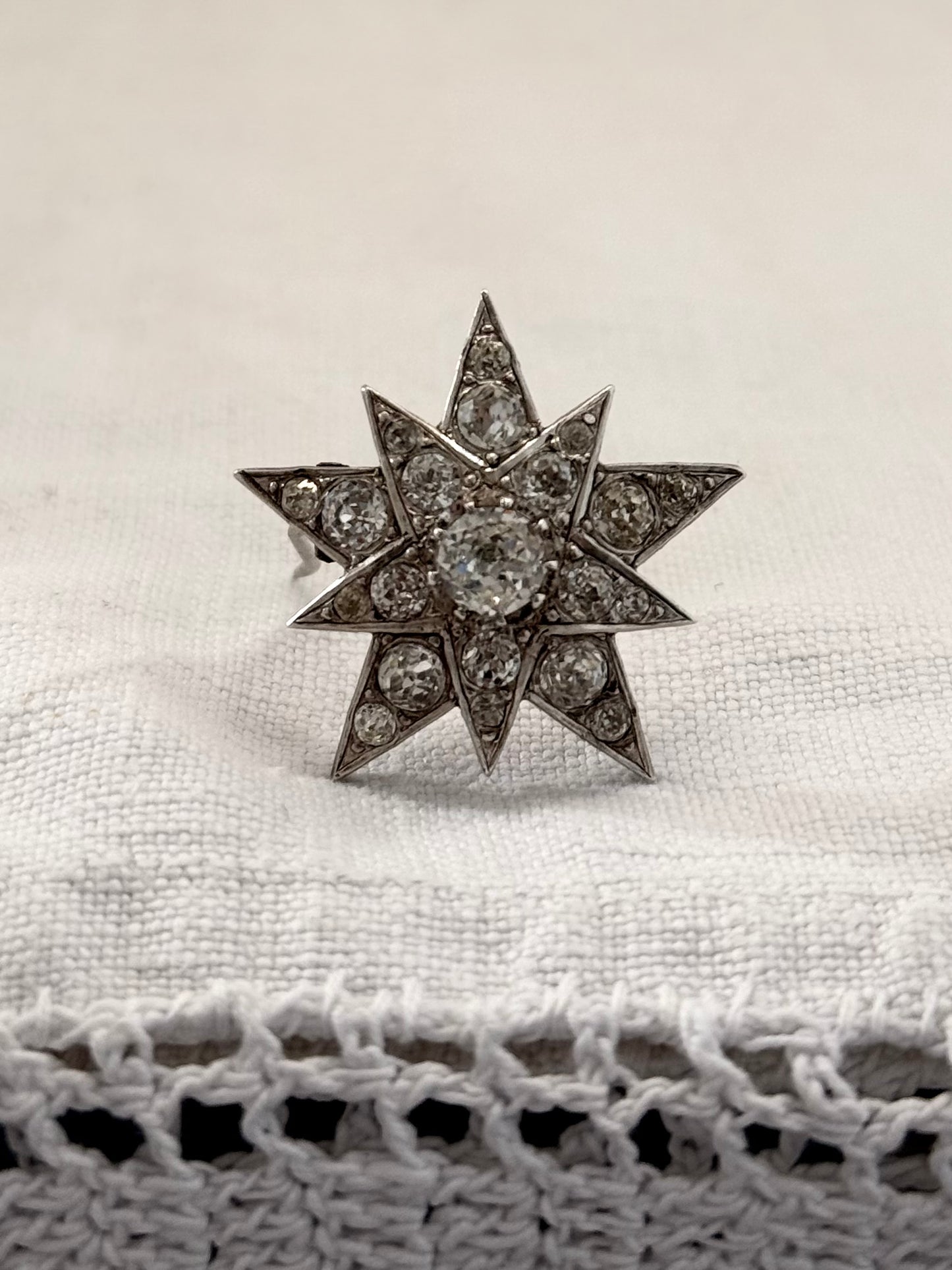 .1890s .1900s antique .925 silver Victorian Edwardian Celestial starburst star bright hand cut paste gemstone true antique star brooch