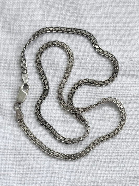 .1960s .1970s .925 modernist geometric form fancy form star form flat link track link segment link solid silver fancy chain necklace