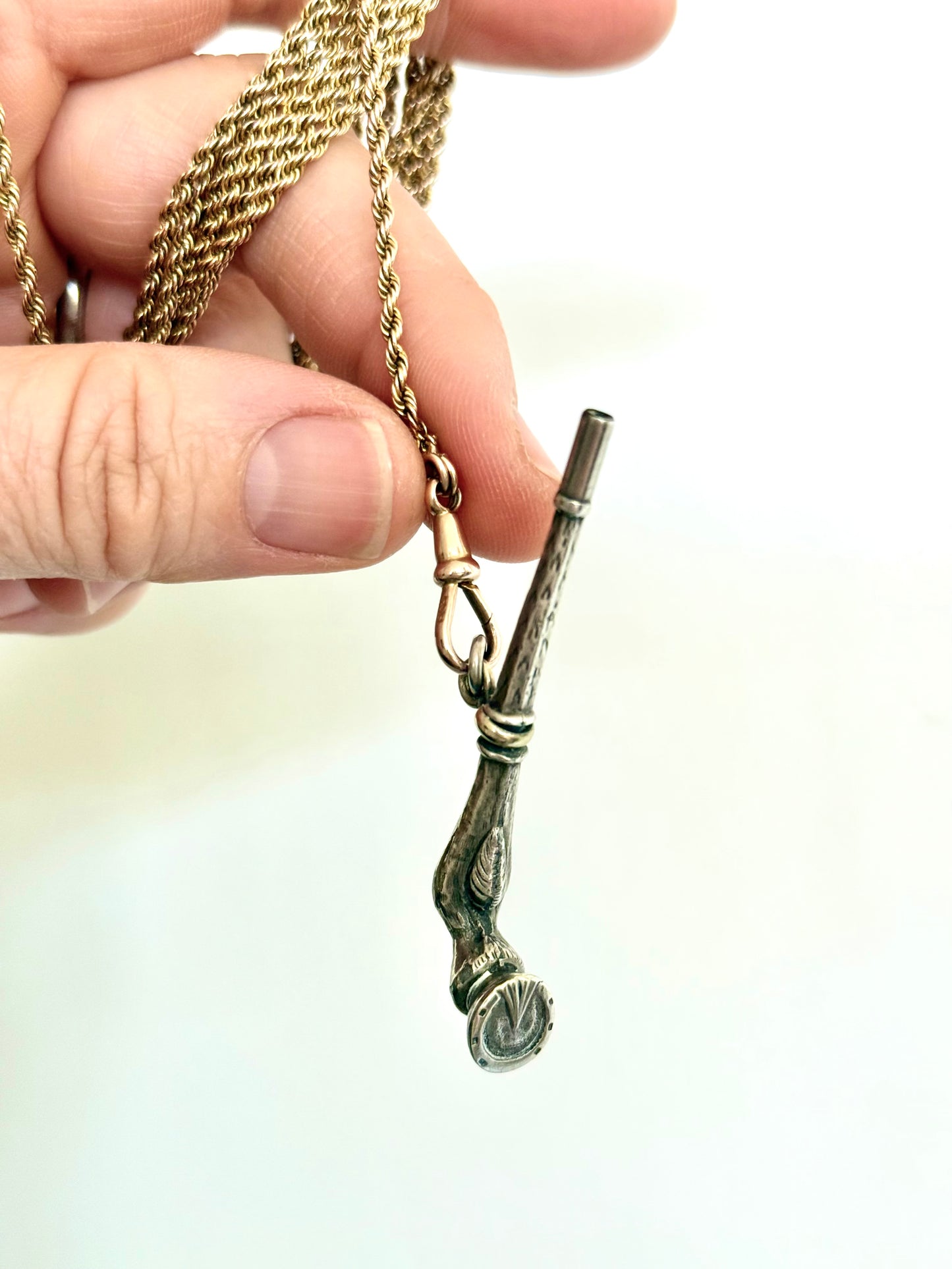 .1880s .1890s antique and rare silver lucky horses hoof Victorian Edwardian figural silver watch winder key pendant.