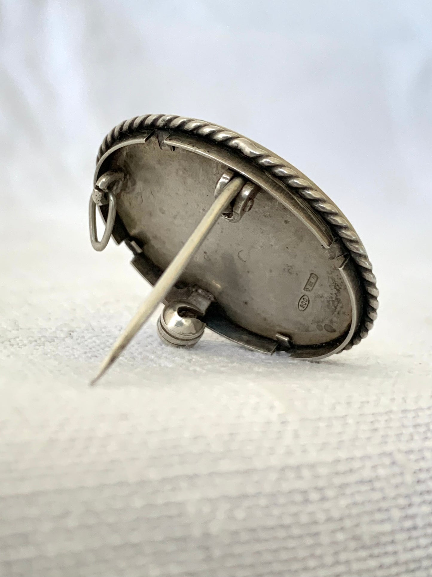 .1940s .800 artisan hand painted miniature Rose flower bloom Italian silver brooch pendant