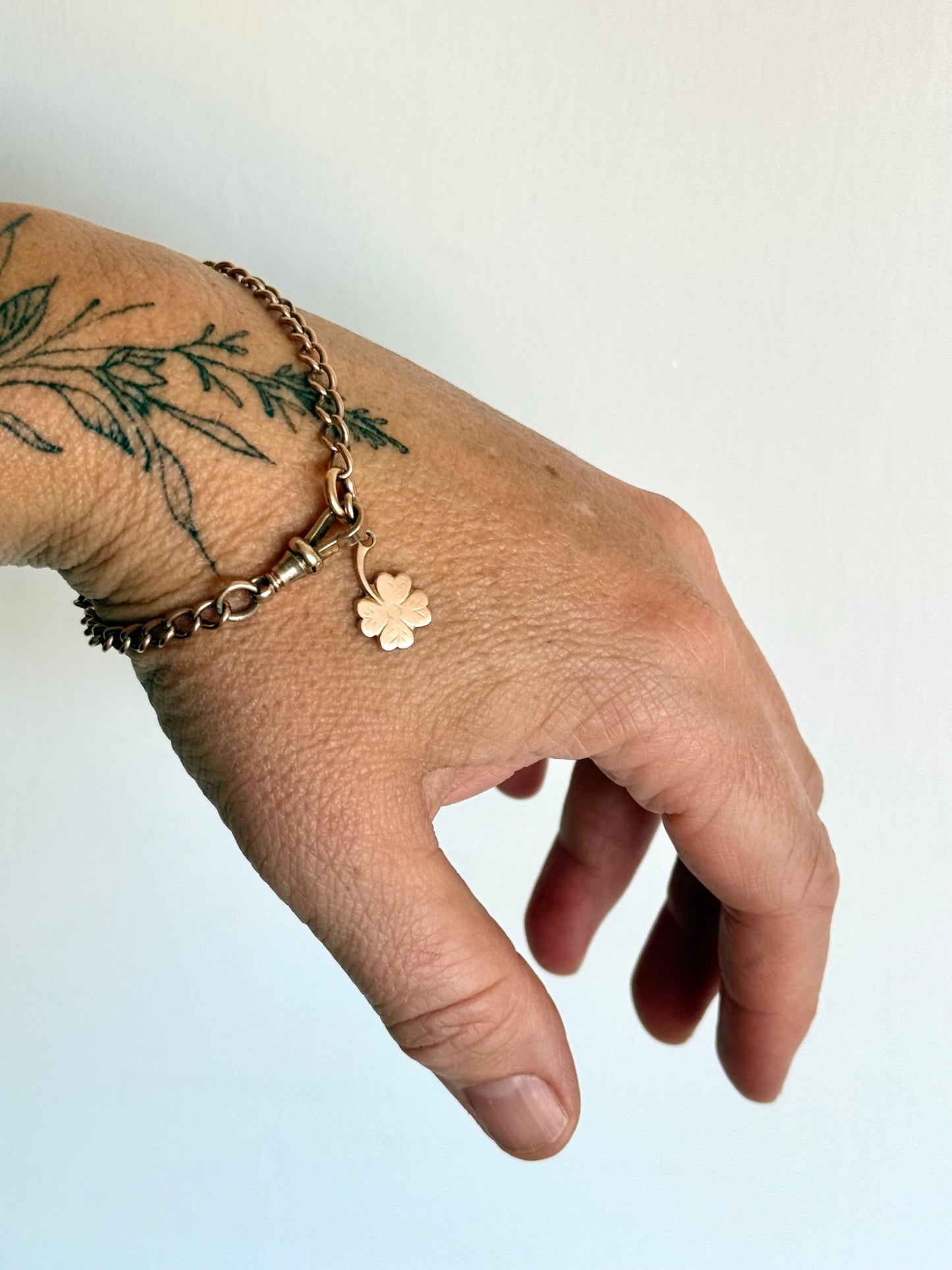 .1890s .1900s .9ct buttery Edwardian gold fob chain charm bracelet with original dog clasp fob clasp