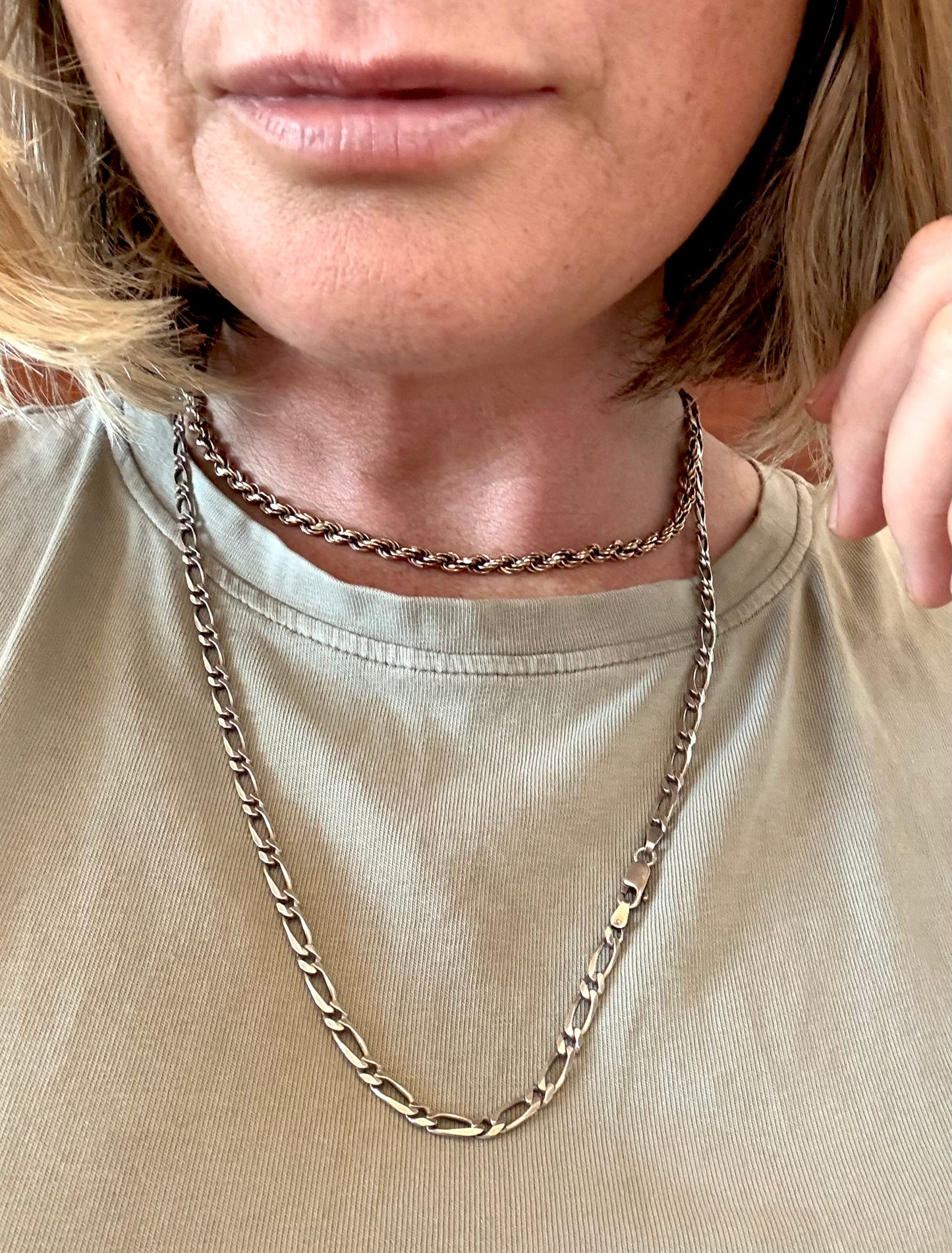 .925 1970s 60cm long retro perfect sterling silver chunky link well made Figaro chain modernist chain link necklace