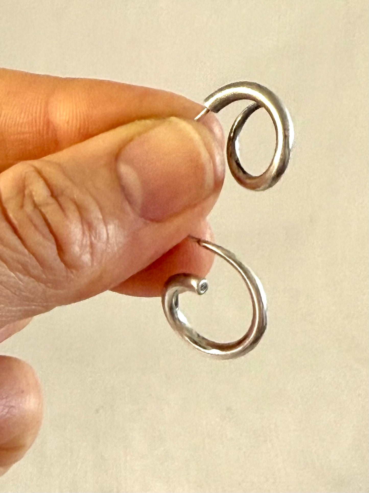 .925 silver diamond accent artisan made twist twirl mismatched wearable art solid silver luxury hoop post stud earrings