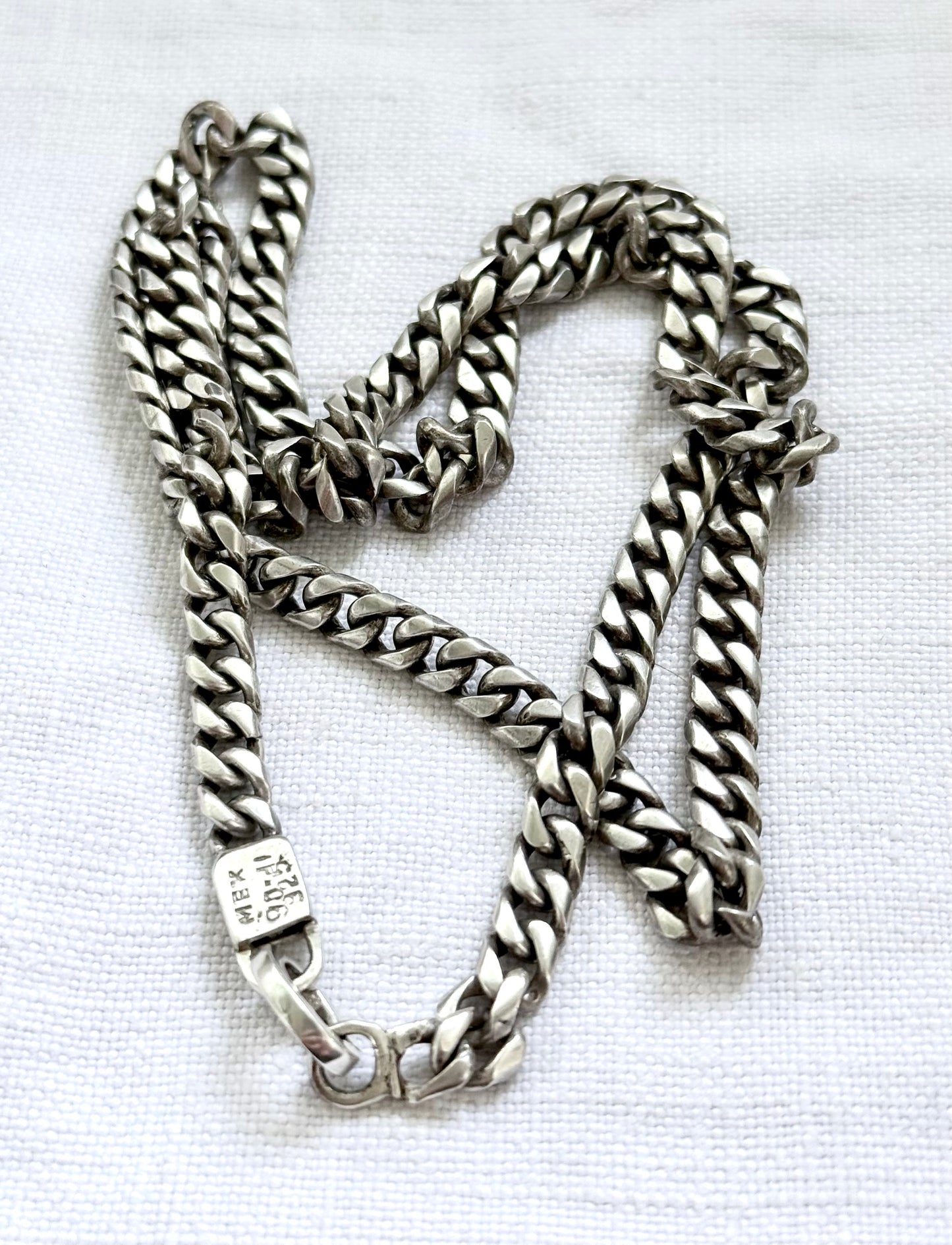 .1950s .1960s .925 chunky Mexican Modernist chunky solid sterling silver fancy form curb chain necklace with oval extender clasp fitting