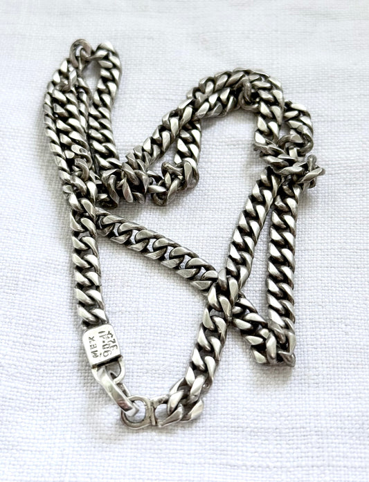 .1950s .1960s .925 chunky Mexican Modernist chunky solid sterling silver fancy form curb chain necklace with oval extender clasp fitting