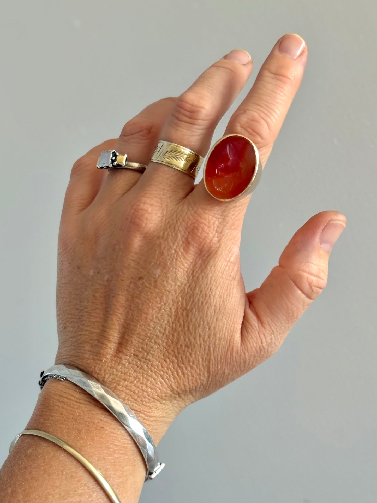 .1961 .925 Birmingham diamond faceted sterling silver hallmarked mid century modern harlequin clasp bangle