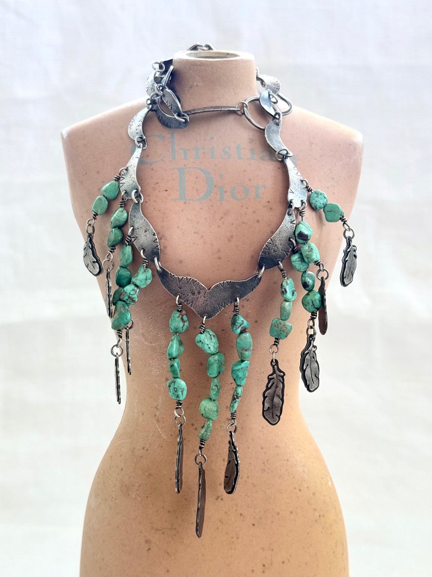 .925 artisan vintage Navajo silver feather traditional collectable collectors cascade necklace