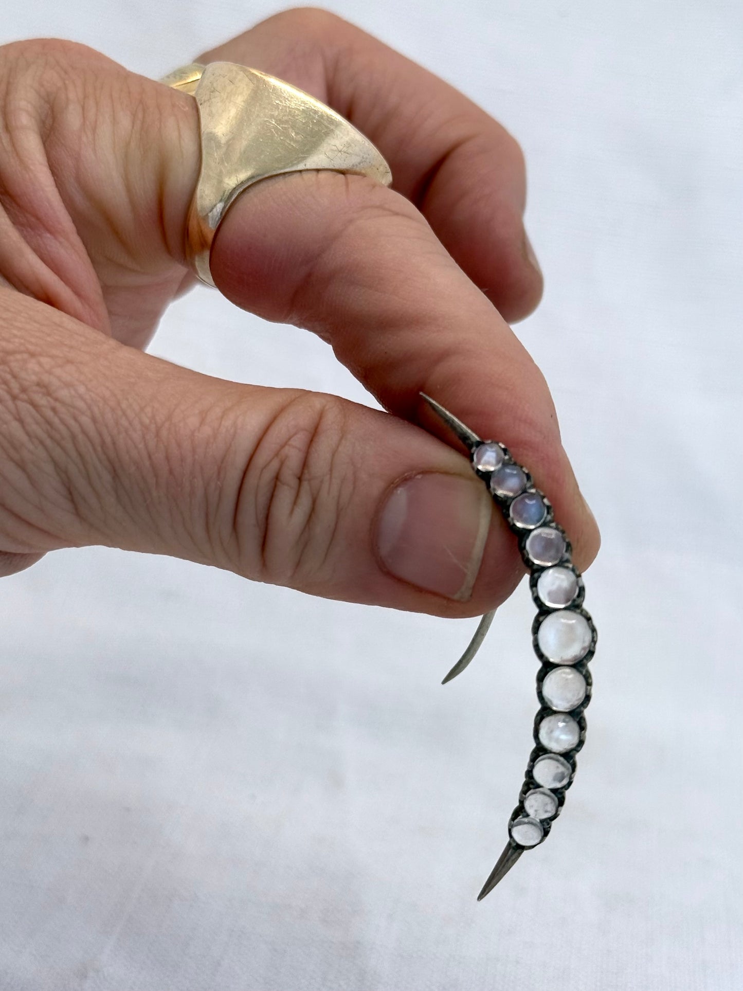 .1880s .1890s .1900s antique beautiful Moonstone half crescent celestial moon collectors brooch