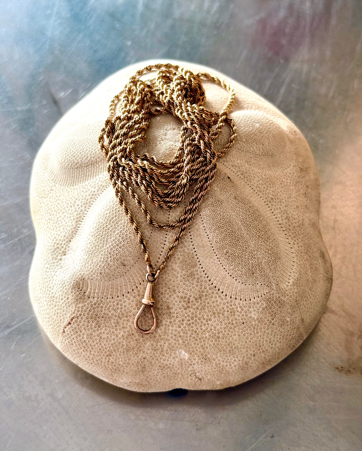 .1890s .1900s .9ct .138.50cm antique Edwardian gold long magnificent rope weave long guard muff chain necklace