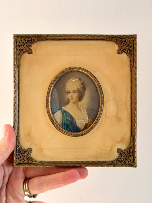.1800s .1920s .1930s PAIR of Victorian revival miniature hand painted Dame Portraits Paintings Artist Mayer Signed