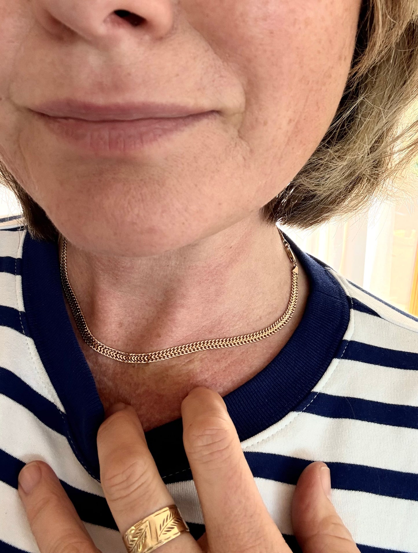 .1970s .375 .42cm long .9ct gold modernist Italian flat Franco link track link luxury classic yellow gold chain necklace