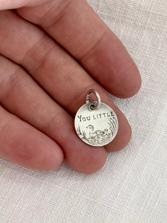 .1880s .3 pence .925 sterling silver Queen Victoria Love token “You Little Duck” rare collectors coin pendant