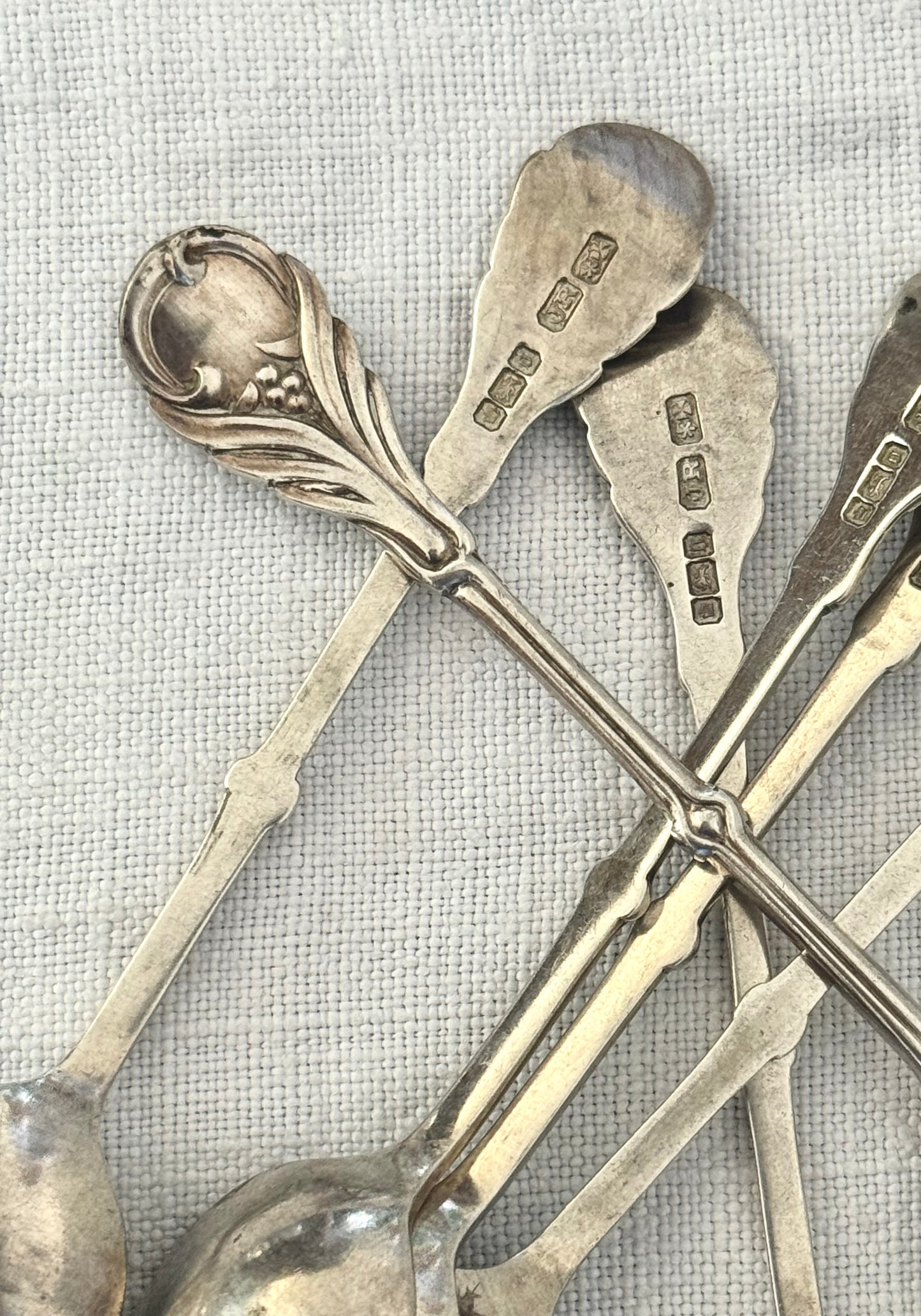 .1906 .925 antique solid sterling silver fancy Edwardian Sheffield England 6 demitasse coffee spoon set by Joseph Rodgers