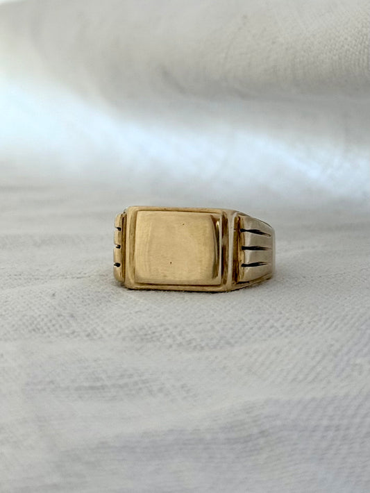 .1950s .1960s .375 .9ct architectural magnificent yellow gold mid century modern solid gold signet seal gold heirloom ring