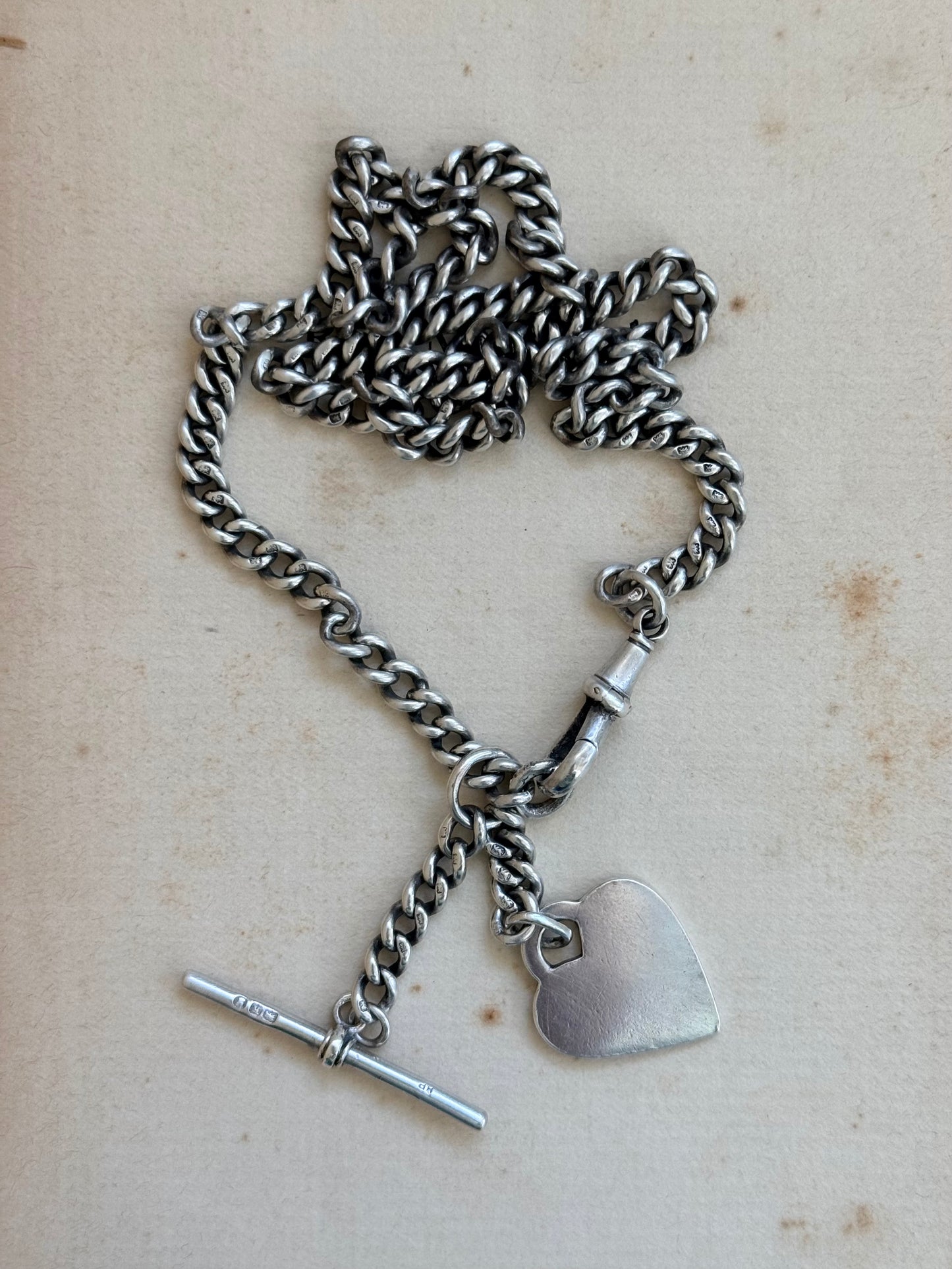 .1900s .1934 .925 Birmingham Coronation hallmarked solid silver Edwardian fob chain heart token fob watch chain curb chain necklace