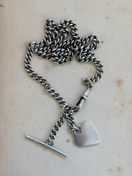 .1900s .1934 .925 Birmingham Coronation hallmarked solid silver Edwardian fob chain heart token fob watch chain curb chain necklace