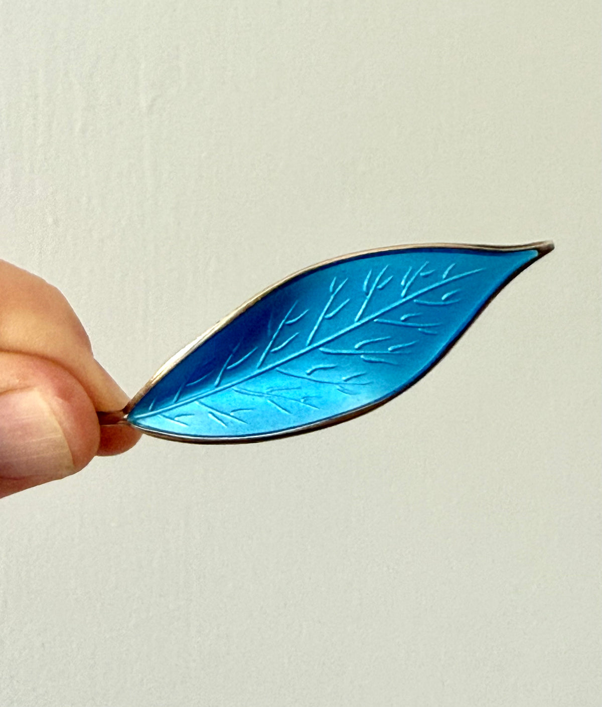 1950s .925 designer David Andersen fine sterling silver designer collectors sky blue enamel leaf brooch