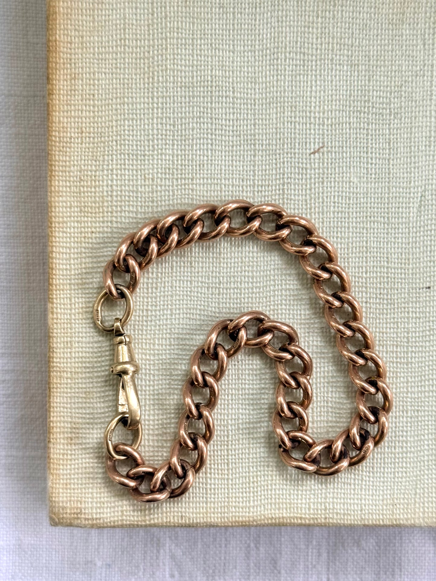 .375 .9ct solid rose gold heirloom English hallmarked 9ct gold fob chain curb chain bracelet extension link
