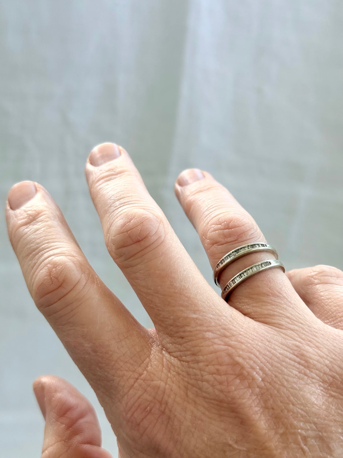 .1990s .2000s .375 .9ct white gold baguette multi diamond channel set half eternity white gold ring band