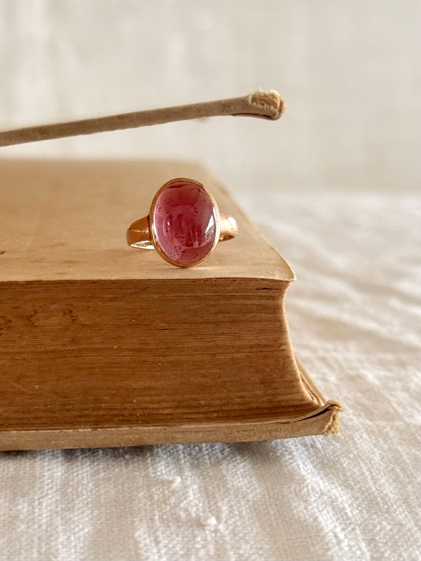 .15ct .1912 antique 3ct Pink Tourmaline cabochon gemstone treasured Chester England hallmarked 15ct gold high carat rose gold pink stone ring