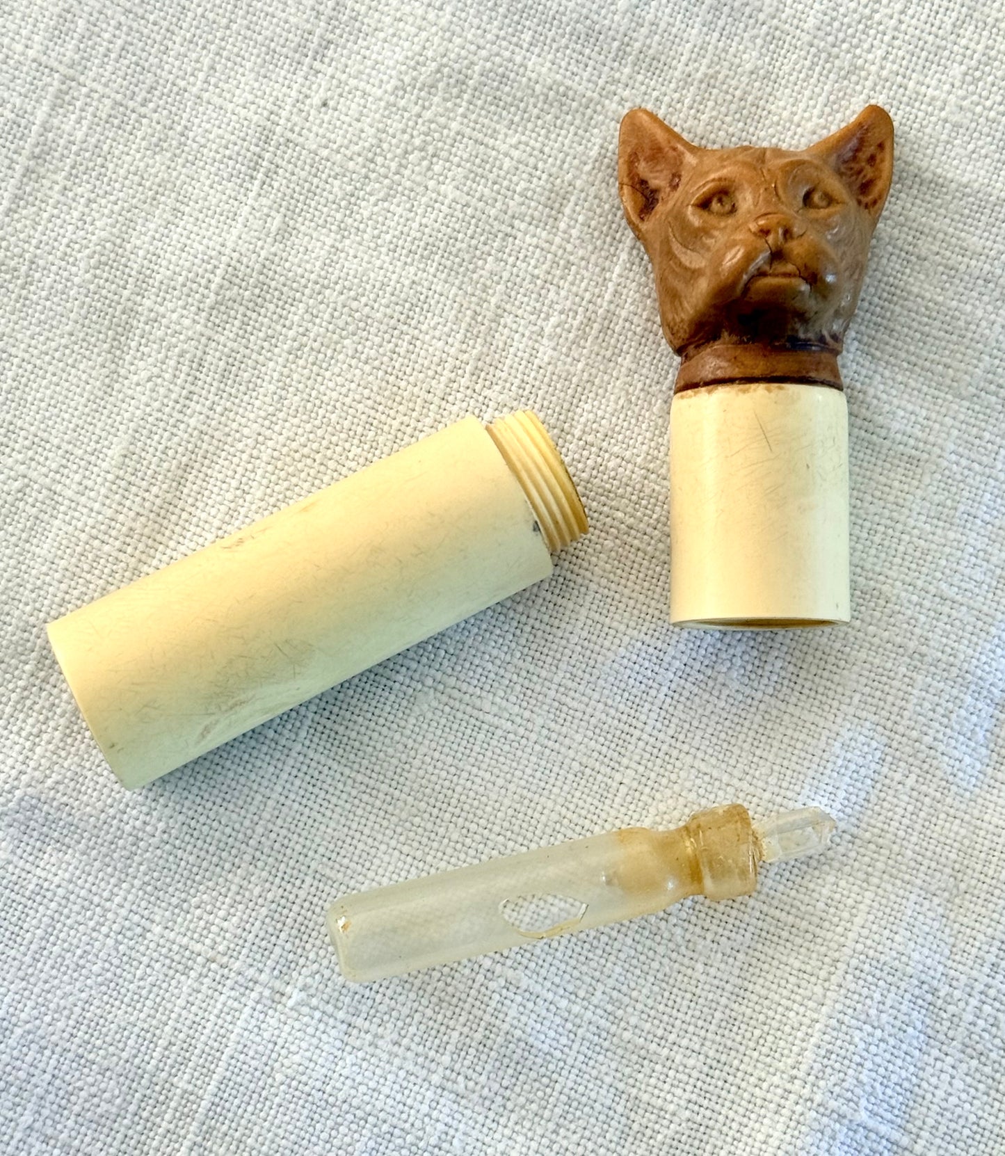 .1920s .1930s Art Deco rare hand carved French Bull Dog bakelite novelty perfume holder figural dog figurine case