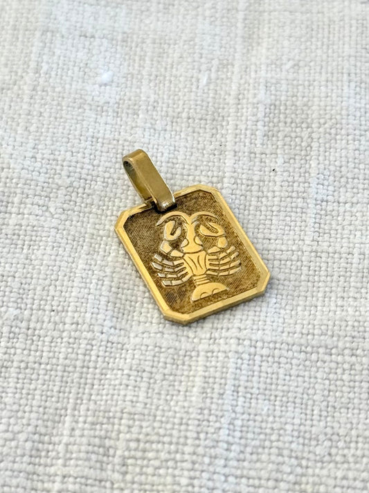 .1970s era Cancer Gold Fill Double signed vintage modernist Cancer star sign zodiac rectangular pendant