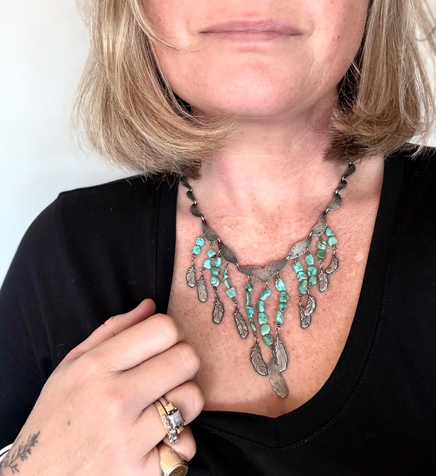 .925 artisan vintage Navajo silver feather traditional collectable collectors cascade necklace