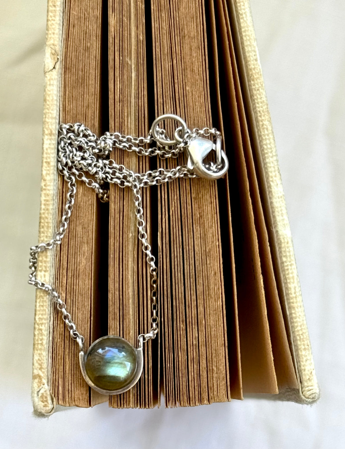 .925 Mid Century Modern revival Labradorite silver modernist gemstone chain necklace