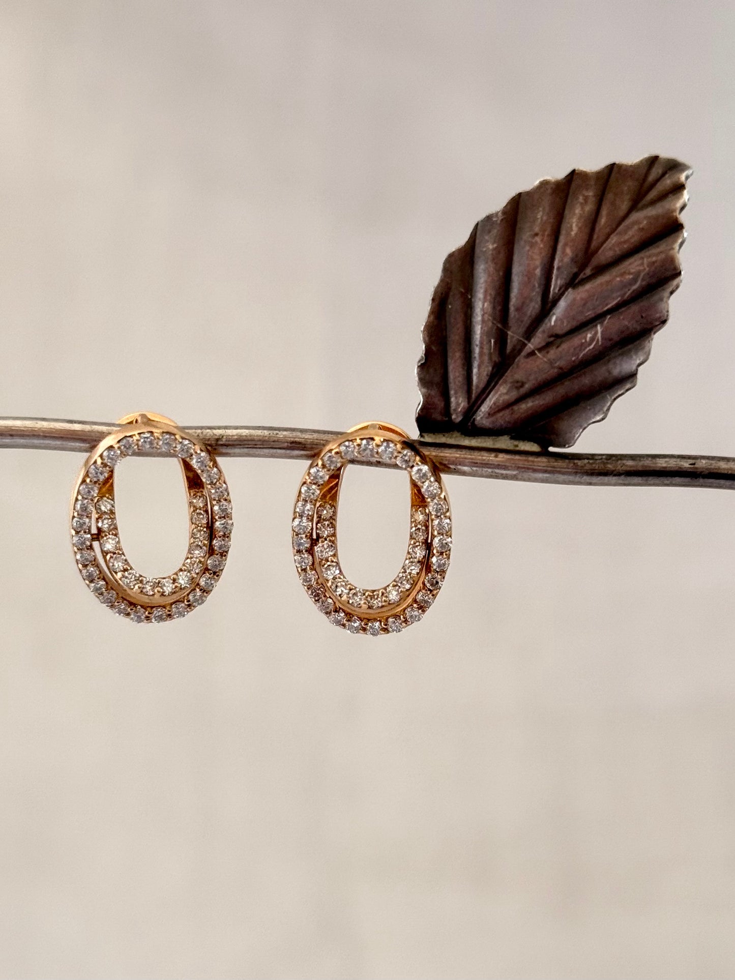 .18ct .750 .80 diamonds Brazilian designer rose gold modernist oval clip clasp luxury 18ct high carat gold and diamond studded earrings