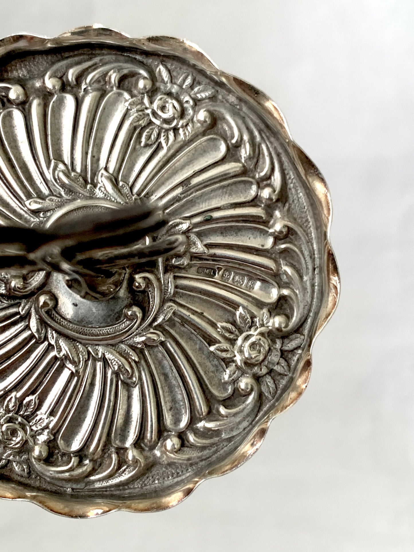 .925 1906 antique Art Nouveau Birmingham Edwardian hallmarked circa 1906 sterling silver ring tree novelty vanity trinket holder dish