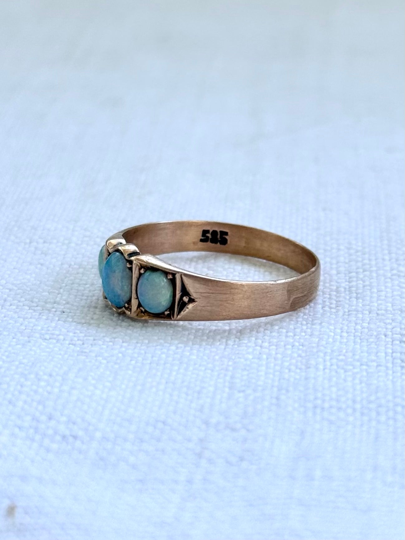 .14ct .1900s . 1920s .antique .3 opal antique Edwardian .585 marked rose gold architectural dress ring