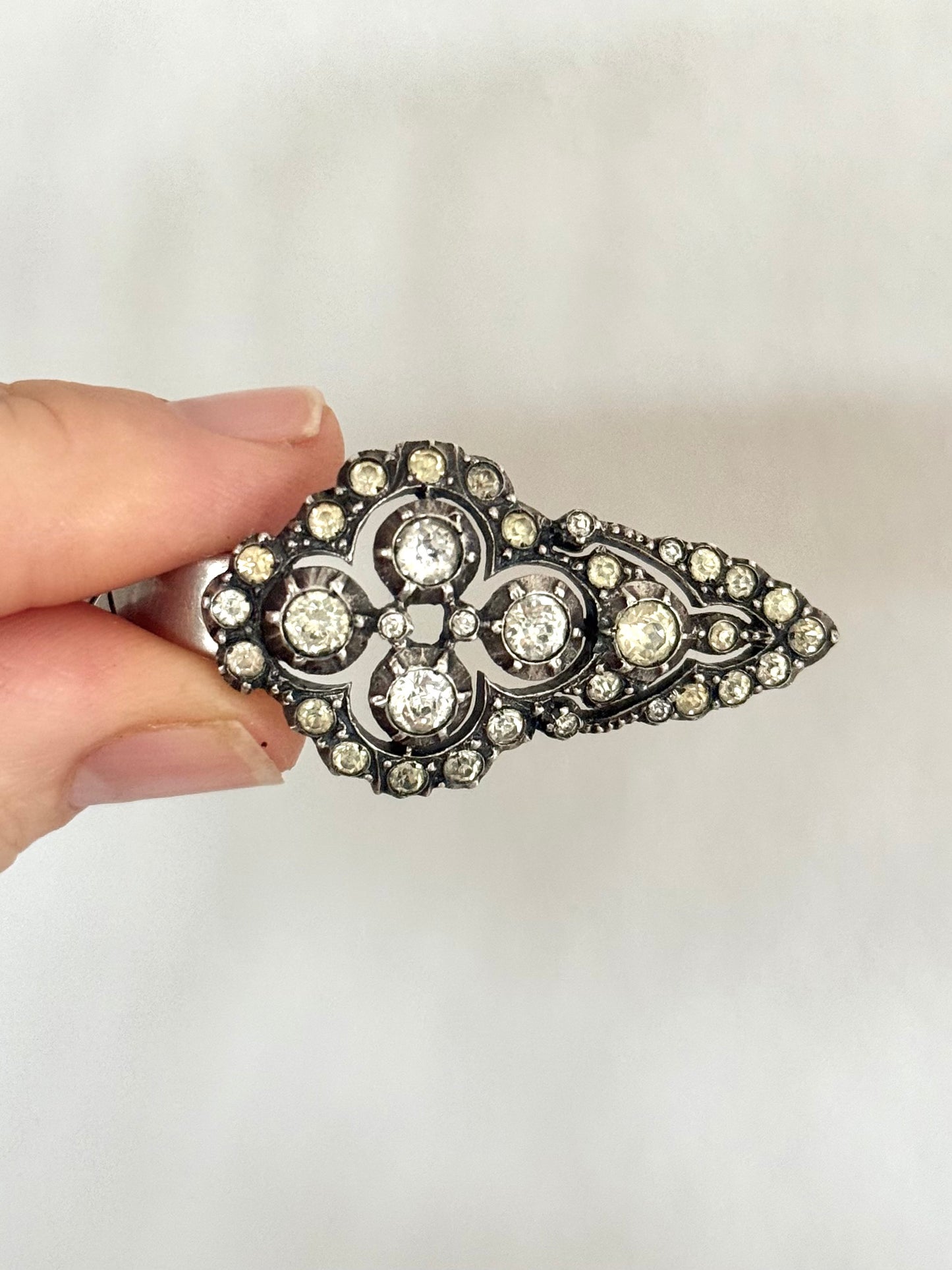 .1920s .1930s .935 antique Art Deco French silver diamond paste gemstone clip dress clasp lapel collar brooch pendant