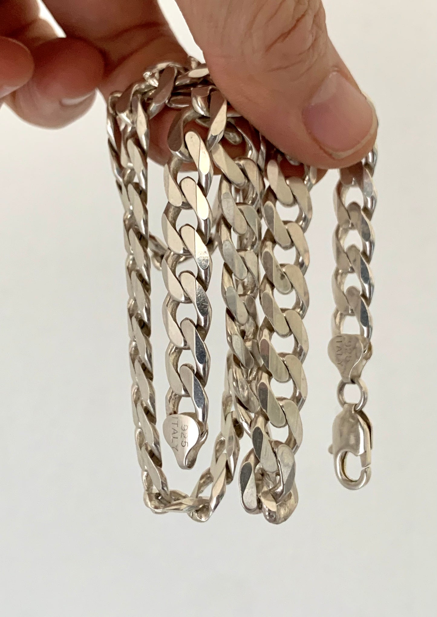.925 1990s 56cm solid 77 gram heavy chunky Italian sterling silver perfect Italy marked oversized flat curb link chain necklace