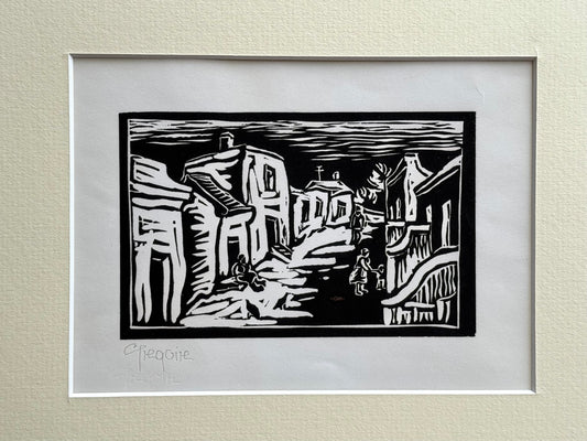 .1970s art original South African Bo-Kaap street scape Linocut by renowned artist Gregoire Boonzaier