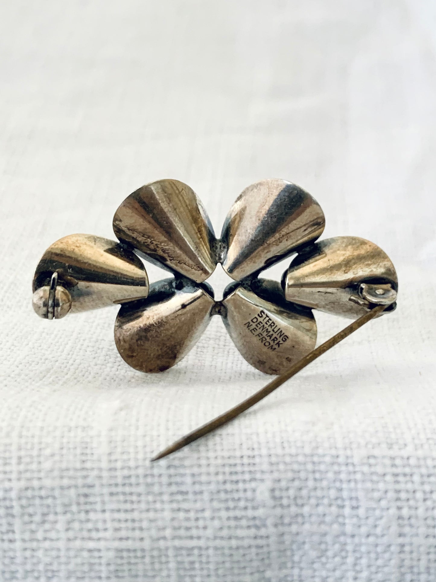 .925 1960s sterling silver Danish Niels Erik From designer Scandinavian Denmark Mid Century Modern abstract form flower and leaf pod modernist brooch