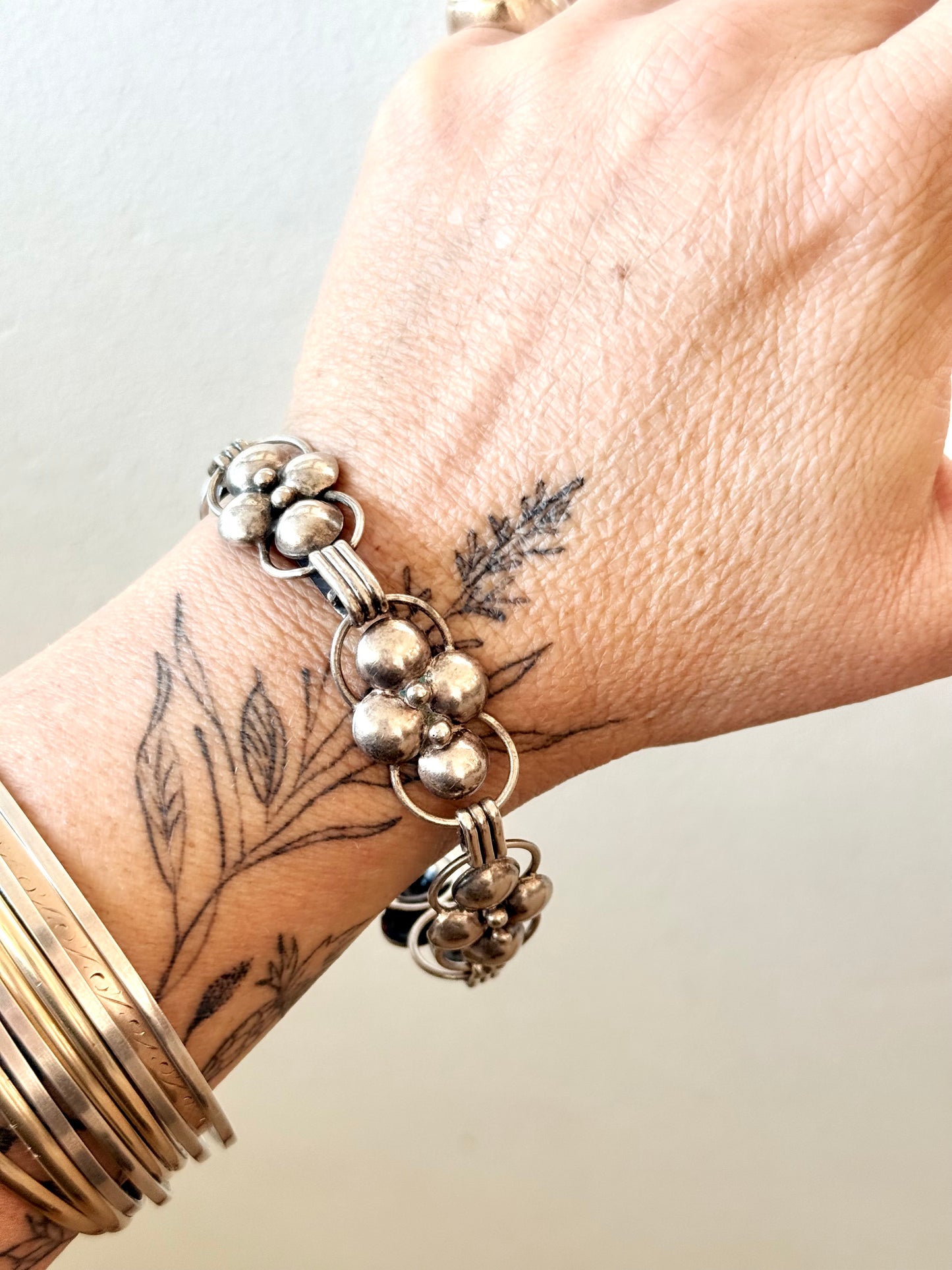 .1940s .1950s .925 Candida designer Collectors Mid 20th century Sterling Silver collectors Joe Calafato Candida geometric form modernist heirloom South African artisan abstract flower form bracelet