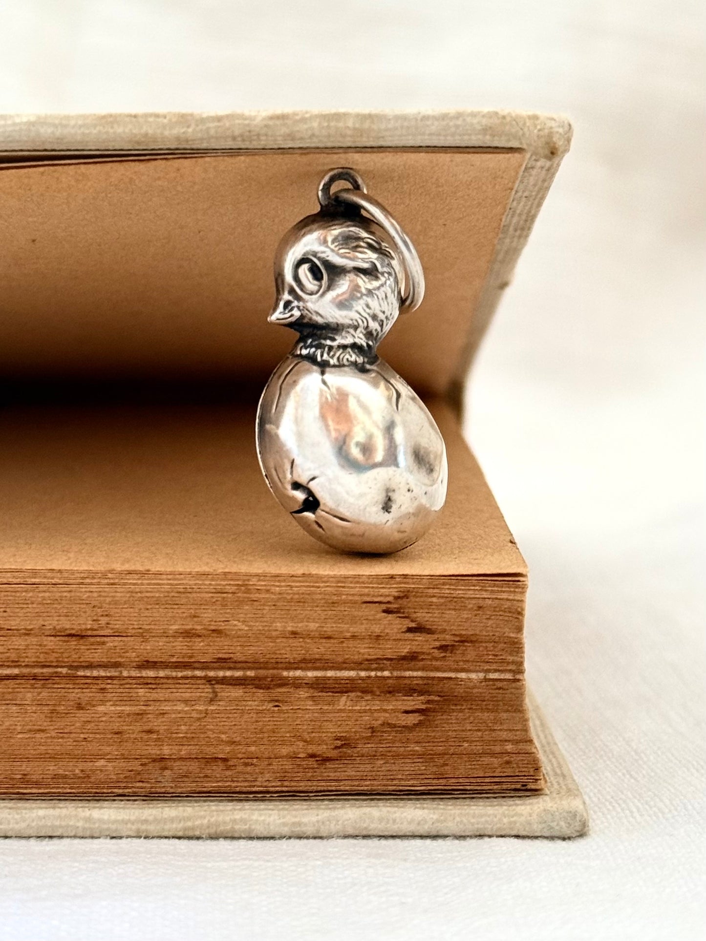 .1912 .1900 .925 Antique Novelty baby Rattle Chick and Egg Art Nouveau collectors sterling silver Chester hallmarked baby rattle pendant