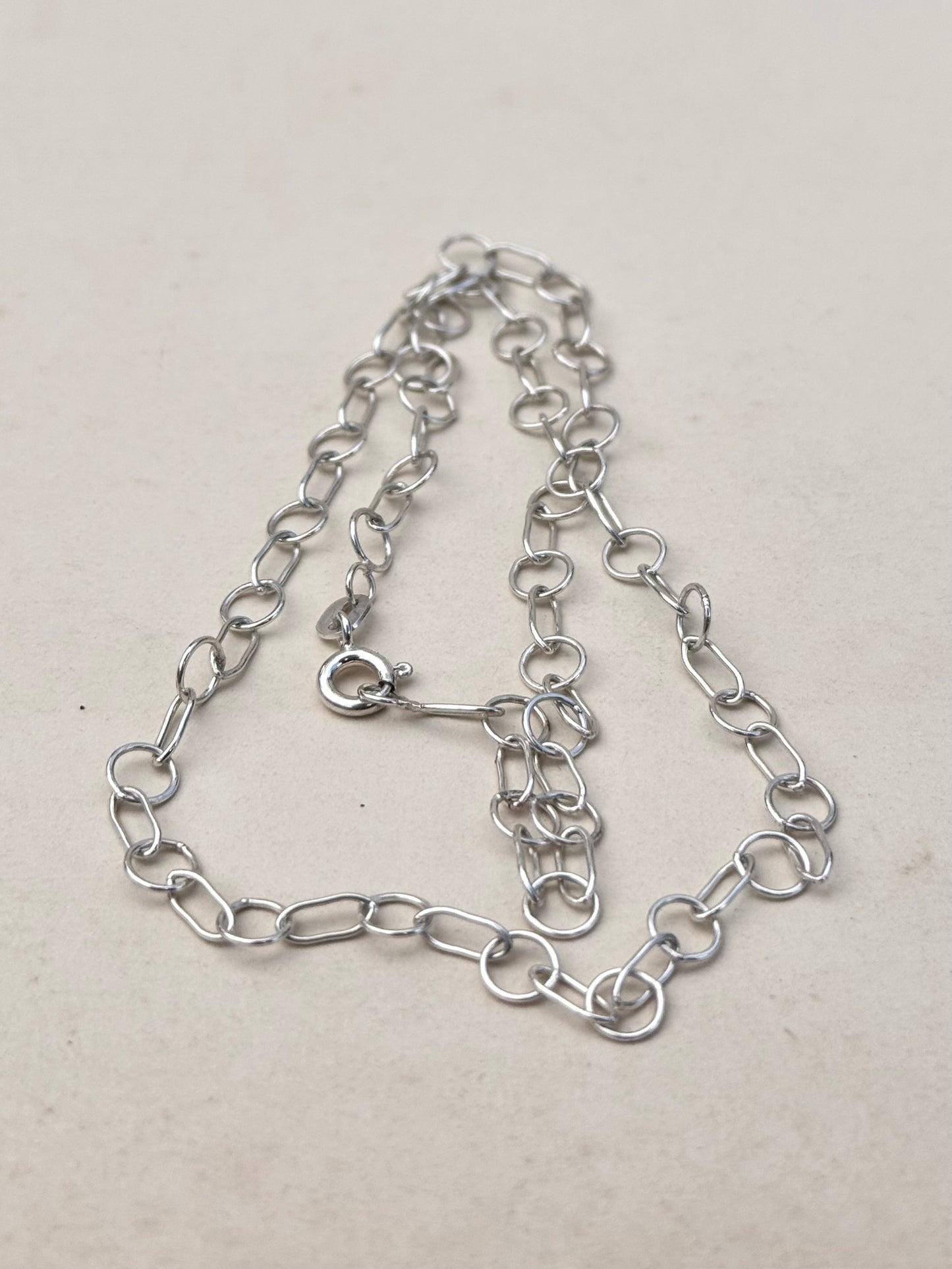 925 Modern sterling silver fancy form circle and oval long link fine chain necklace