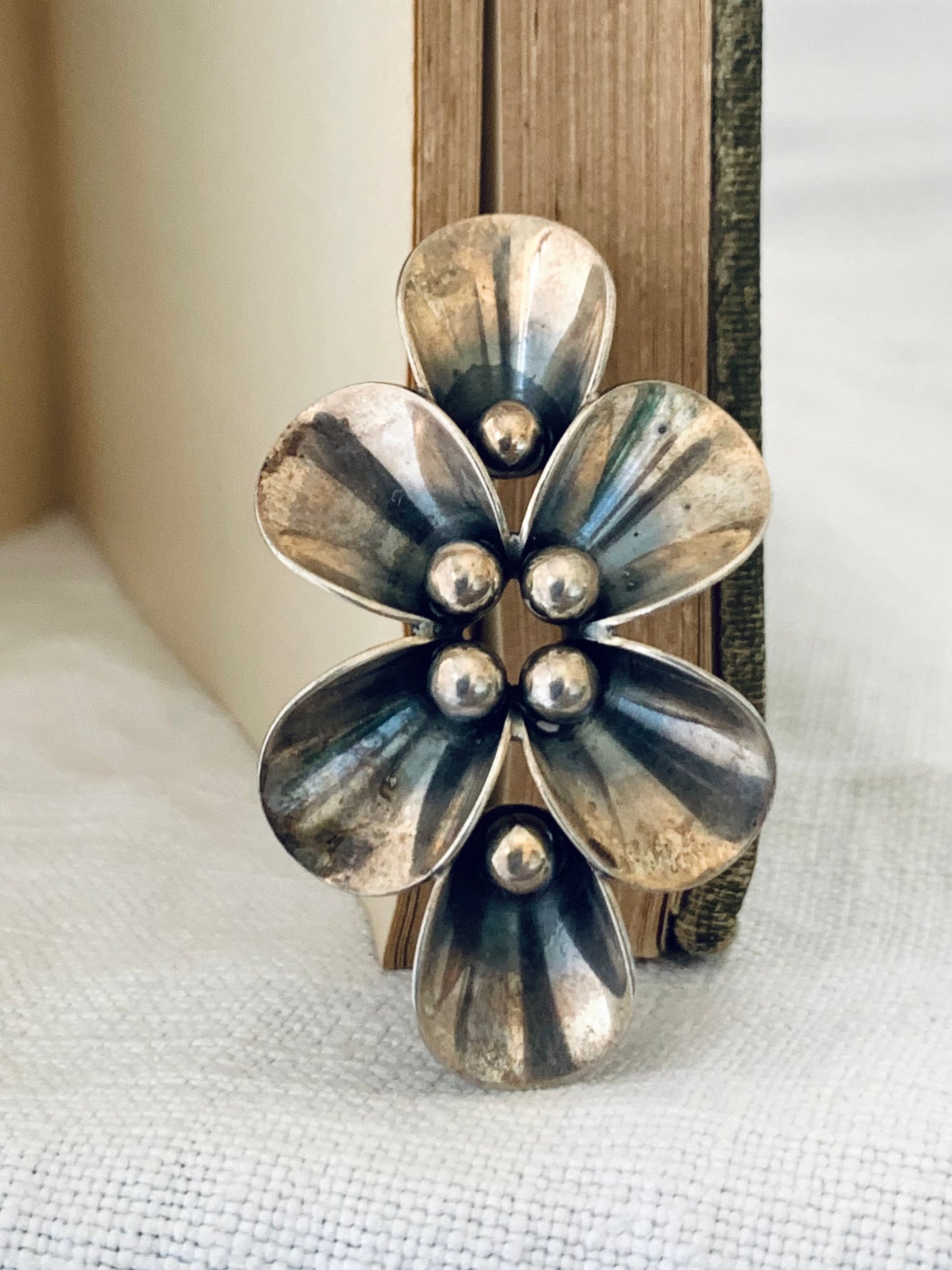 .925 1960s sterling silver Danish Niels Erik From designer Scandinavian Denmark Mid Century Modern abstract form flower and leaf pod modernist brooch