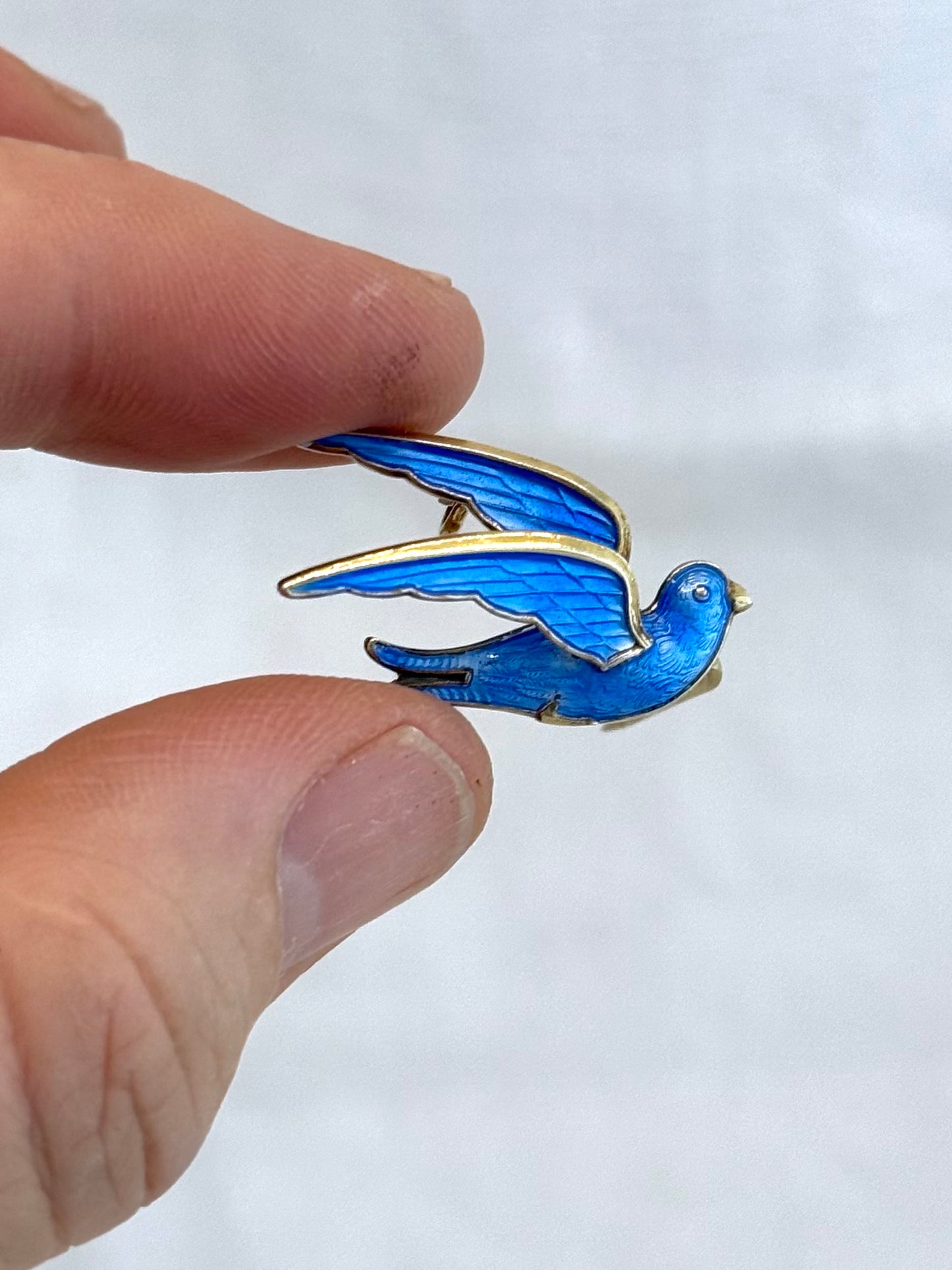 .1950s collectors bird dove royal blue enamel brooch by Hans Myhre of Oslo Norway