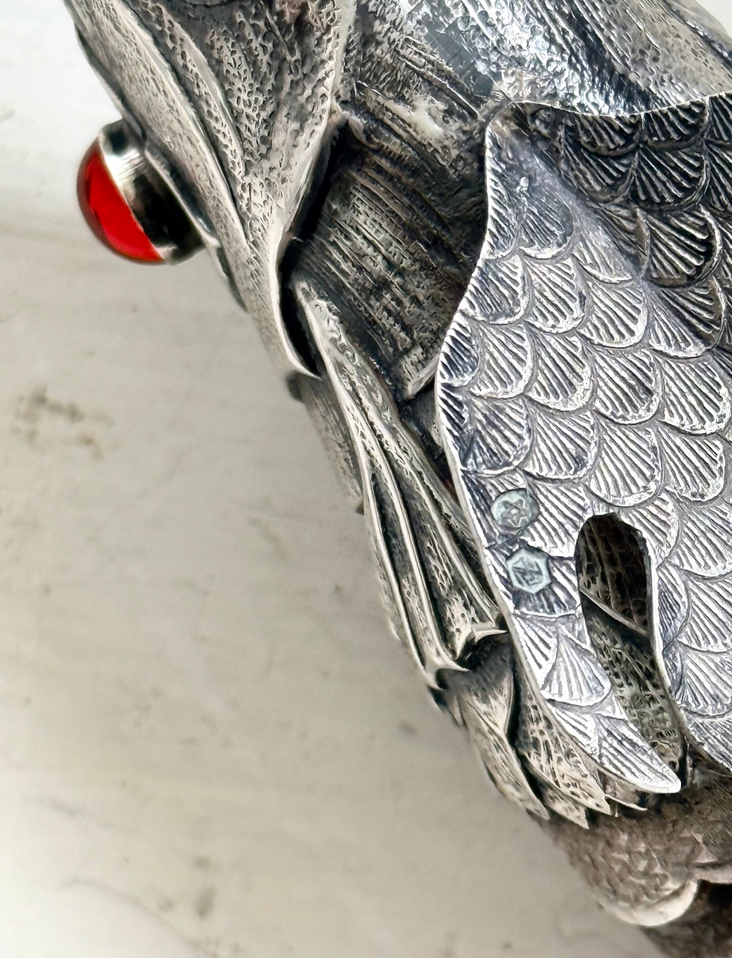 .1940s .915 articulated life sized hand made solid Spanish silver Large and magnificent artisan made Carb Fish rare treasured silver figural art statue