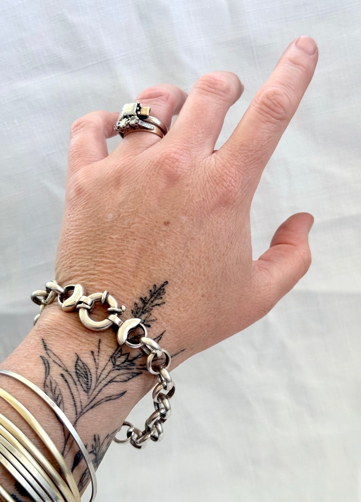 .925 chunky Rolo link sterling silver circle link signoretti clasp chain bracelet