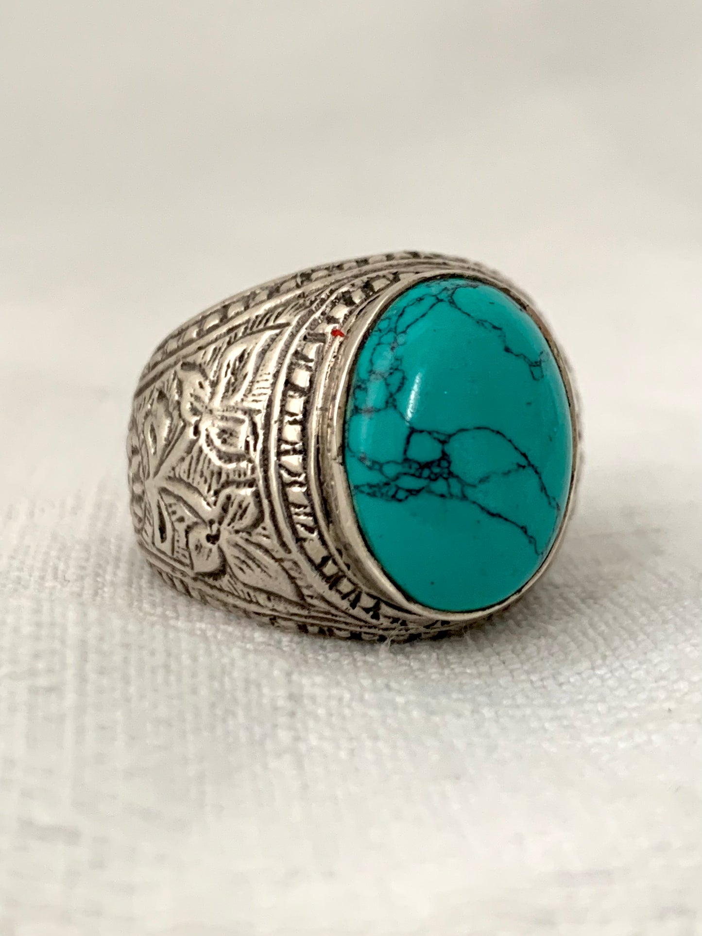 925 Asian beautiful Sterling silver Turquoise Howlite signet floral statement ring