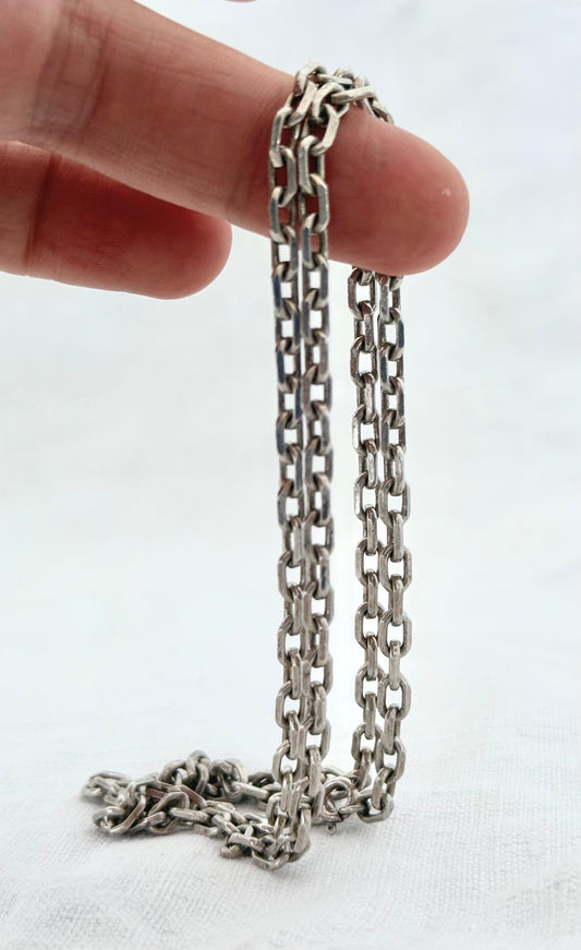 .1960s .1970s .925 Modernist geometric form chunky and solid sterling silver fancy form curb chain necklace