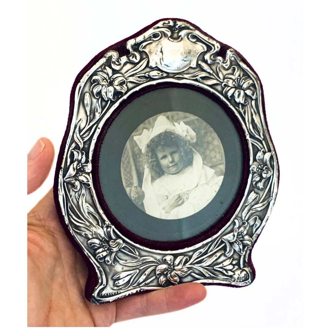 1905 Edwardian Art Nouveau antique sterling silver hallmark circa 1905 floral photo frame